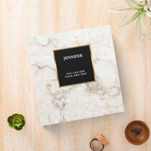 Chic marble pattern gold black frame personal 3 ring binder (In Situ)