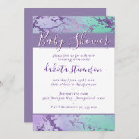 Chic Marble | Purple and Blue Ombre Baby Shower Invitation