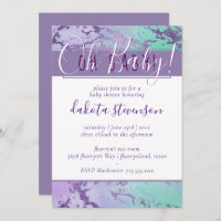 Chic Marble | Purple and Blue Ombre Oh Baby Shower Invitation