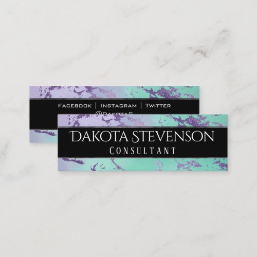 Chic Marble  Purple and Mint Green Ombre Branding Mini Business Card