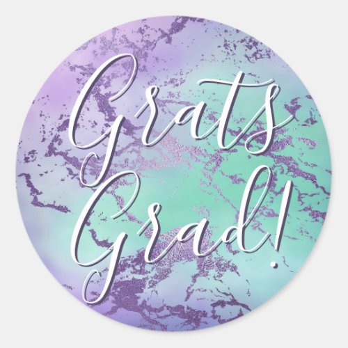 Chic Marble  Purple and Mint Ombre Graduation Classic Round Sticker