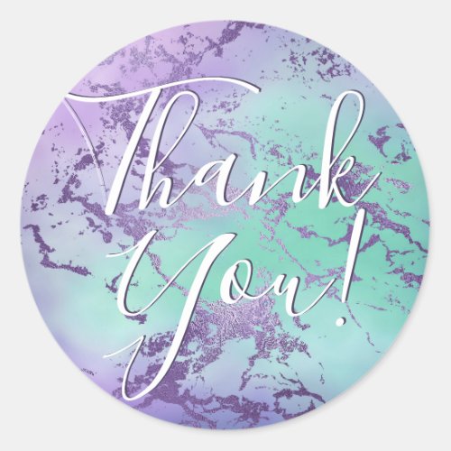 Chic Marble  Purple and Mint Ombre Thank You Classic Round Sticker
