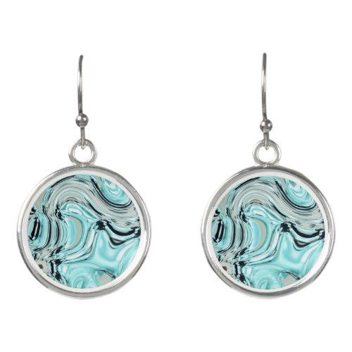 chic marble swirls mint aqua blue water ripple earrings