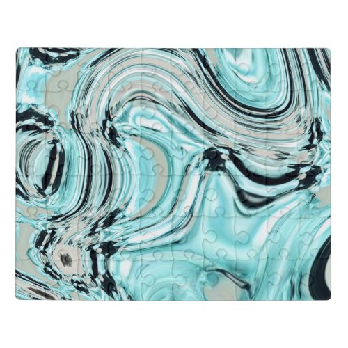 chic marble swirls mint aqua blue water ripple jigsaw puzzle