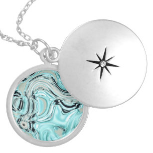 chic marble swirls mint aqua blue water ripple locket necklace