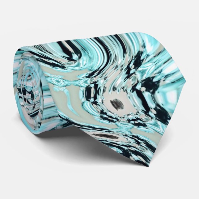chic marble swirls mint aqua blue water ripple neck tie (Rolled)