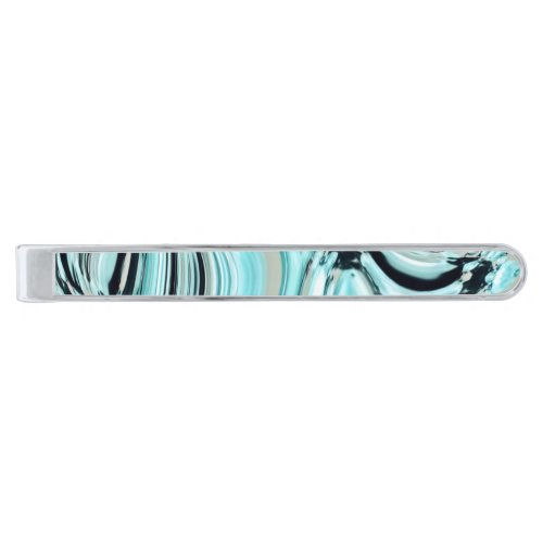 chic marble swirls mint aqua blue water ripple silver finish tie bar