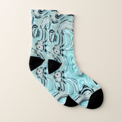 chic marble swirls mint aqua blue water ripple socks