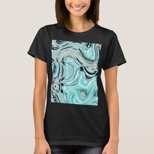chic marble swirls mint aqua blue water ripple T_Shirt