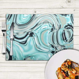 chic marble swirls mint ocean sea aqua blue waves cloth placemat
