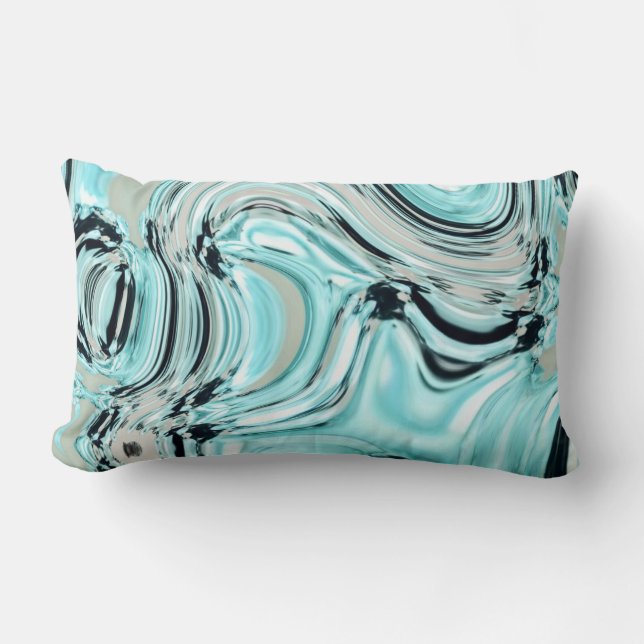 chic marble swirls mint ocean sea aqua blue waves lumbar pillow (Front)