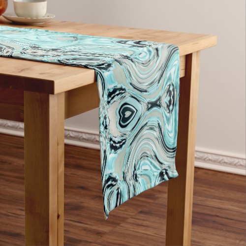 chic marble swirls mint ocean sea aqua blue waves medium table runner