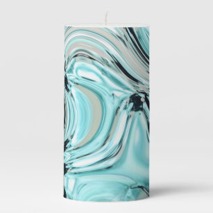 chic marble swirls mint ocean sea aqua blue waves pillar candle
