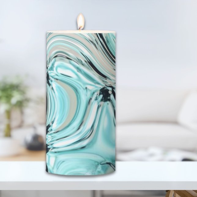 chic marble swirls mint ocean sea aqua blue waves pillar candle (chic marble swirls mint ocean sea aqua blue waves pillar candle)