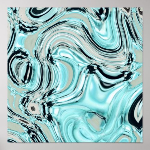 chic marble swirls mint ocean sea aqua blue waves poster