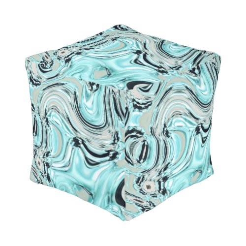 chic marble swirls mint ocean sea aqua blue waves pouf