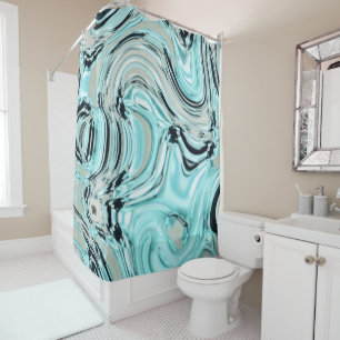 chic marble swirls mint ocean sea aqua blue waves shower curtain