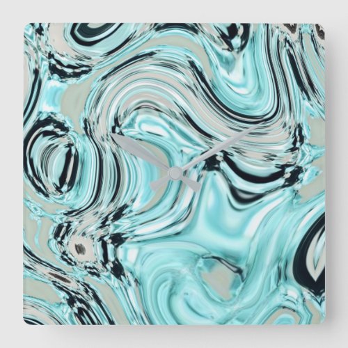 chic marble swirls mint ocean sea aqua blue waves square wall clock