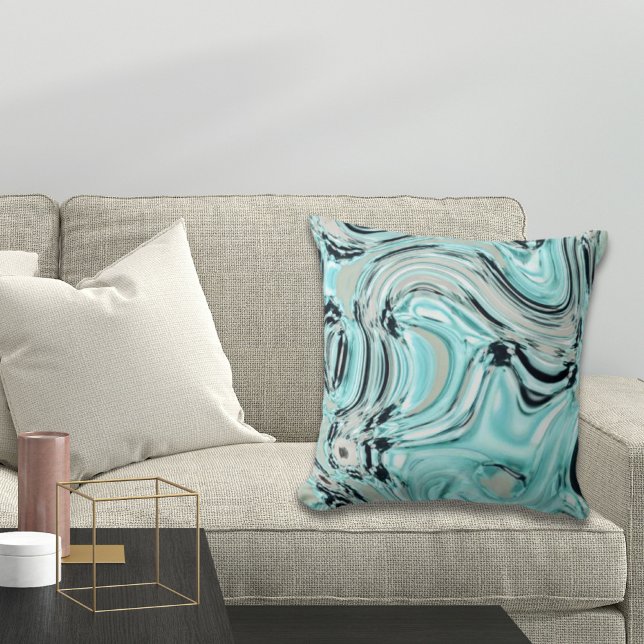 chic marble swirls mint ocean sea aqua blue waves throw pillow (Creator Uploaded)