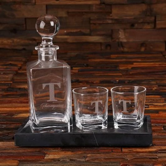 Chic Marble Tray with Decanter and Whiskey Glasse (Front)