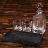 Chic Marble Tray with Decanter and Whiskey Glasse (Front)