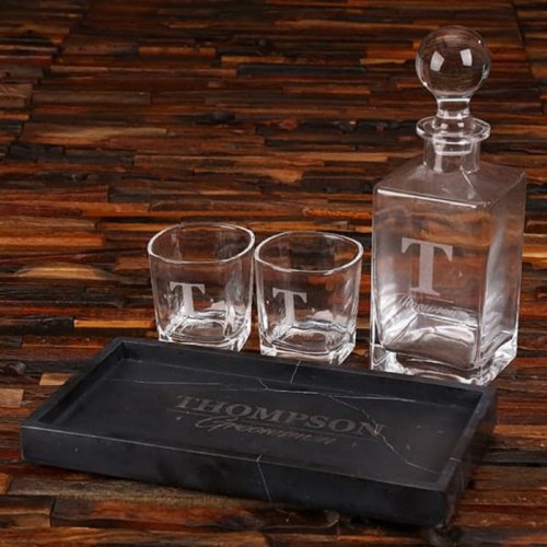  Chic Marble Tray with Decanter and Whiskey Glasse