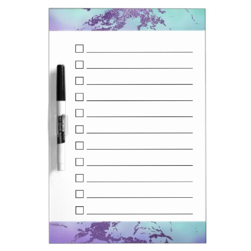 Chic Marble  Turquoise and Purple Ombre Checklist Dry Erase Board
