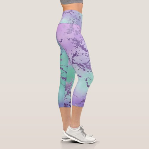 Chic Marble  Violet Lavender Purple Mint Green Capri Leggings