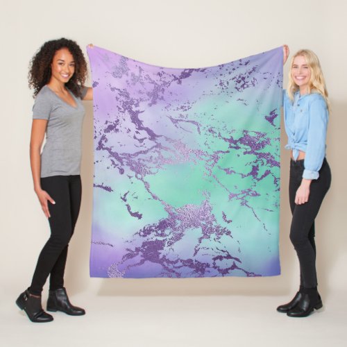 Chic Marble  Violet Lavender Purple Mint Green Fleece Blanket