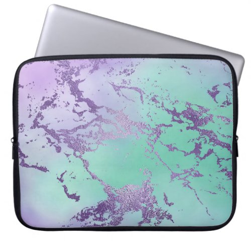 Chic Marble  Violet Lavender Purple Mint Green Laptop Sleeve