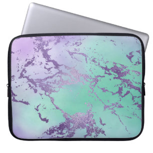 Chic Marble Violet Lavender Purple Mint Green Laptop Sleeve