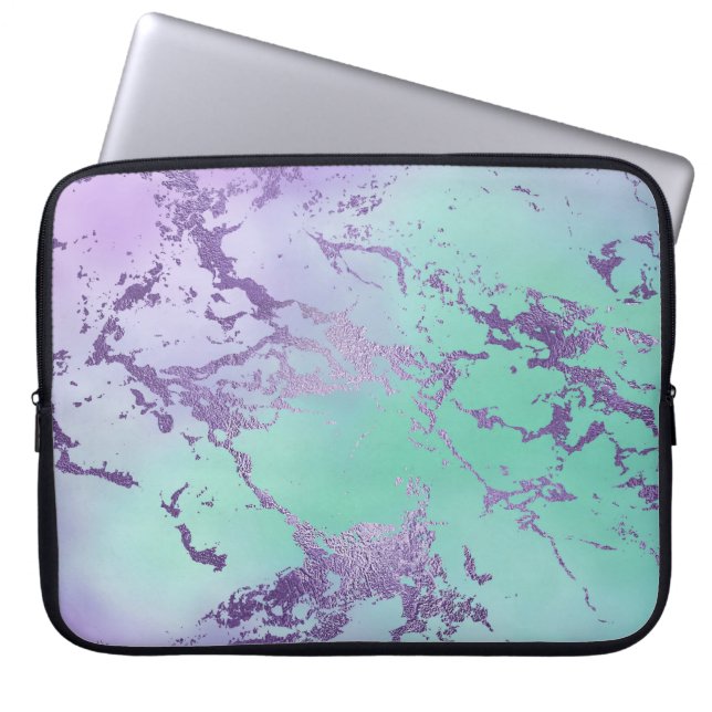 Chic Marble | Violet Lavender Purple Mint Green Laptop Sleeve (Front)