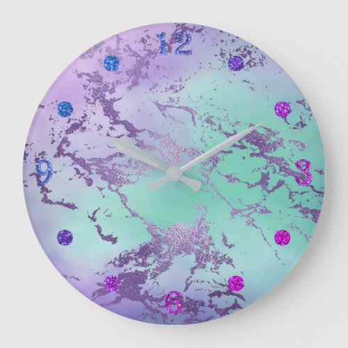 Chic Marble  Violet Lavender Purple Mint Green Large Clock