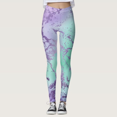 Chic Marble  Violet Lavender Purple Mint Green Leggings