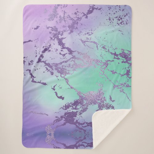 Chic Marble  Violet Lavender Purple Mint Green Sherpa Blanket