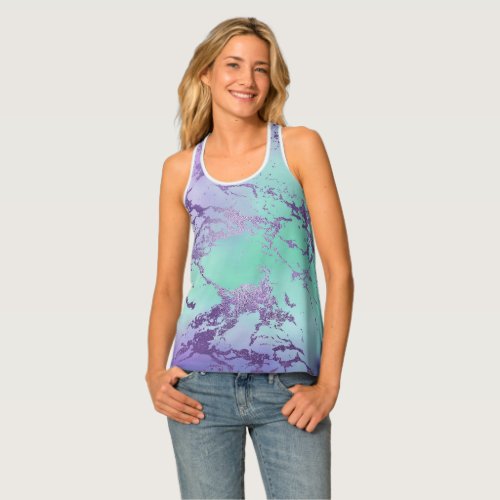 Chic Marble  Violet Lavender Purple Mint Green Tank Top