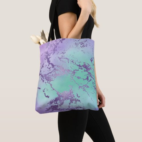 Chic Marble  Violet Lavender Purple Mint Green Tote Bag