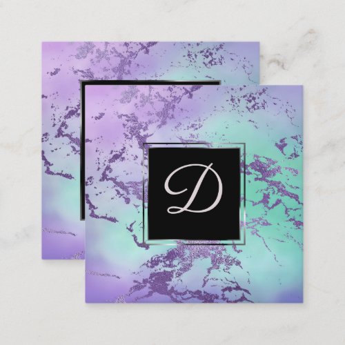 Chic Marble  Violet Lavender Purple Mint Monogram Square Business Card