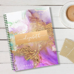 Chic marble watercolor glam gold purple aqua green notebook