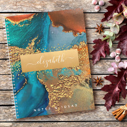 Chic marble watercolor glam gold turquoise orange notebook