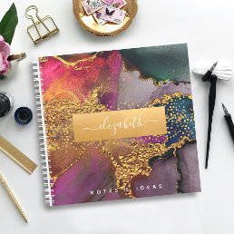 Chic marble watercolor gold purple &amp; blue square notebook
