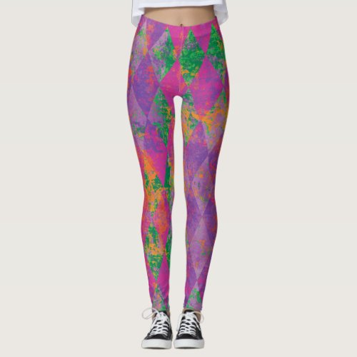 Chic Mardi Gras Purple Harlequin Pattern Leggings