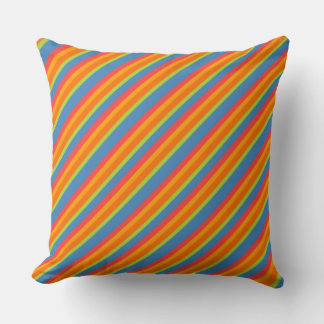 Chic Marigold Orange, Blue, Green Stripes Throw Pillow