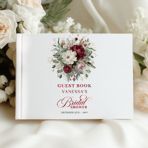 Chic Maroon Floral Bridal Shower Guest Book