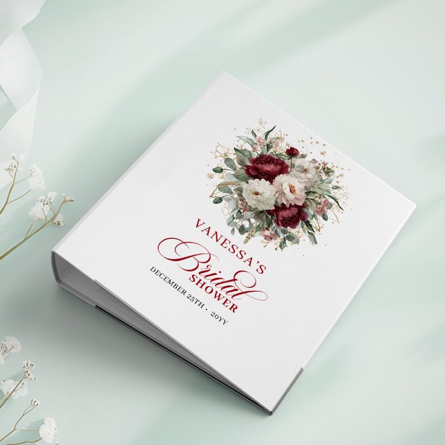 Chic Maroon Floral Bridal Shower Memory Album 3 Ring Binder (Chic Maroon Floral Bridal Shower Memory Album)