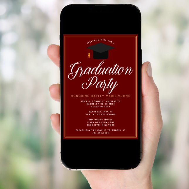 Chic Maroon Gold Custom 2025 Graduation Party Invitation (Front Digital)