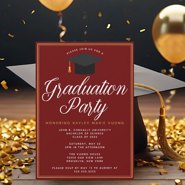 Chic Maroon Gold Custom 2026 Graduation Party Invitation (Creator Uploaded)