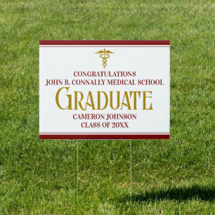 Chic Maroon Gold Medical School Graduate Yard Sign