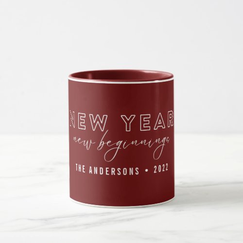 Chic Maroon New Year New Beginnings Photo Custom Mug