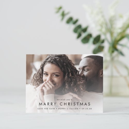 Chic Marry Christmas Photo QR Code Save the Date Holiday Postcard
